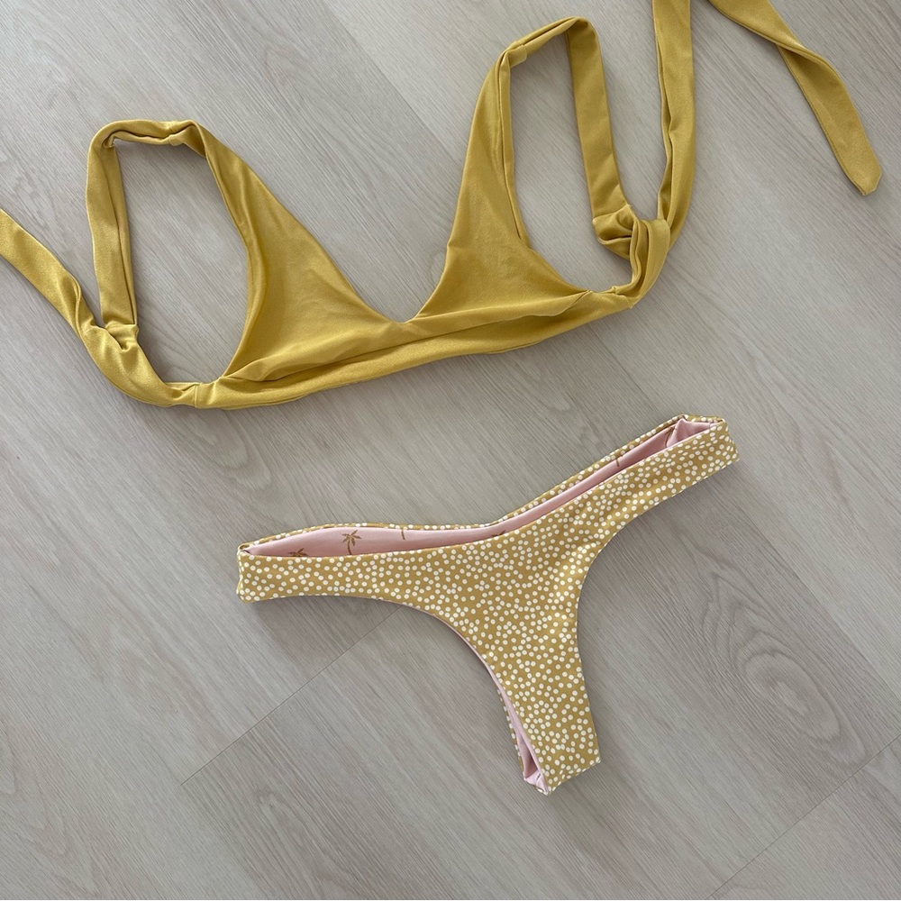 Stylish Gold + Pink Palm Reversible Bikini Set